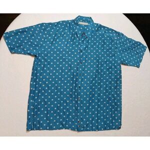 VTG Fenn Wright Manson 100% Silk Polka Dot Shirt Men's L Teal Blue Button Down
